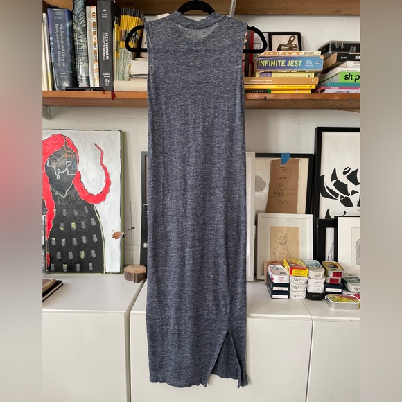 Twist Mock-neck Heather Blue/subtle Gray 100% Linen column dress - Picture 2 of 7